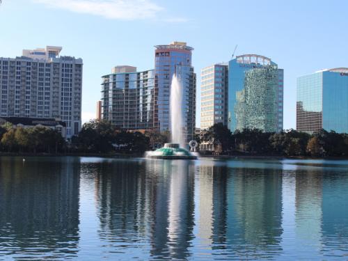 "File:Lake Eola and Orlando skyline.jpg" by Michael Rivera is licensed under CC BY-SA 4.0 